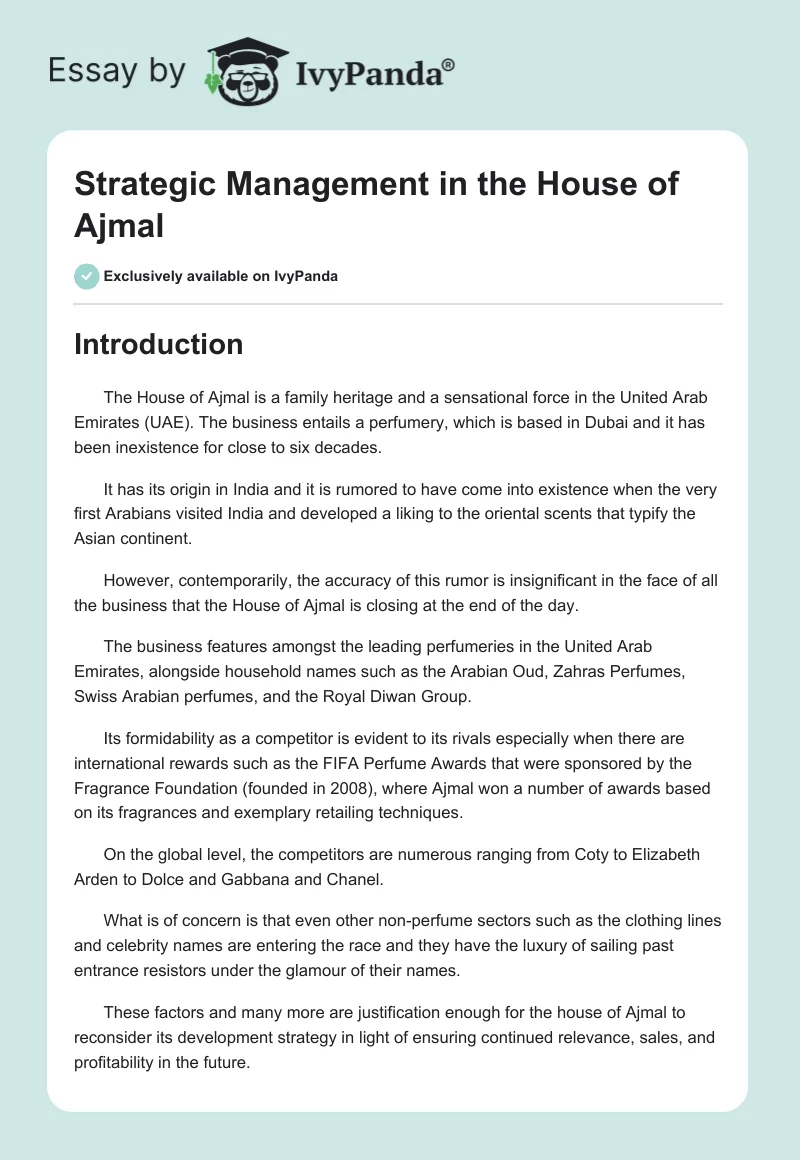 Strategic Management in the House of Ajmal. Page 1