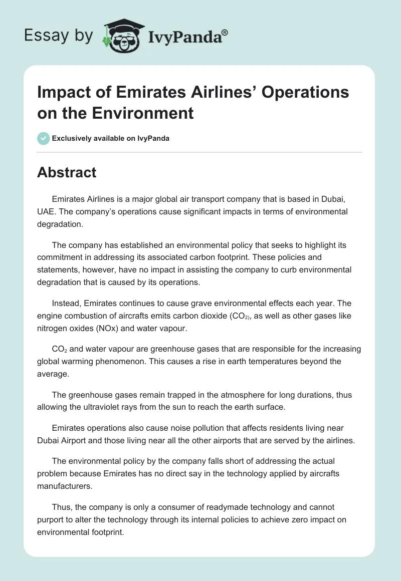 Impact of Emirates Airlines’ Operations on the Environment. Page 1