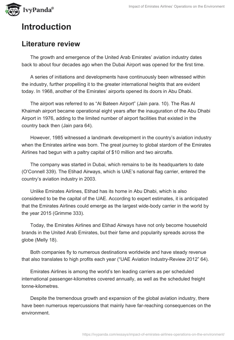 Impact of Emirates Airlines’ Operations on the Environment. Page 2