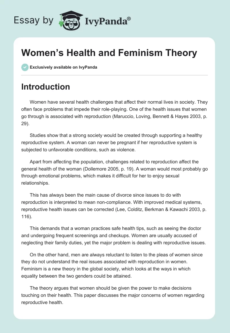 Women’s Health and Feminism Theory. Page 1