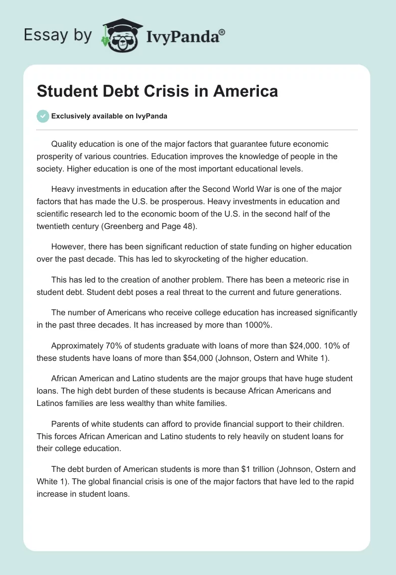 Student Debt Crisis in America. Page 1