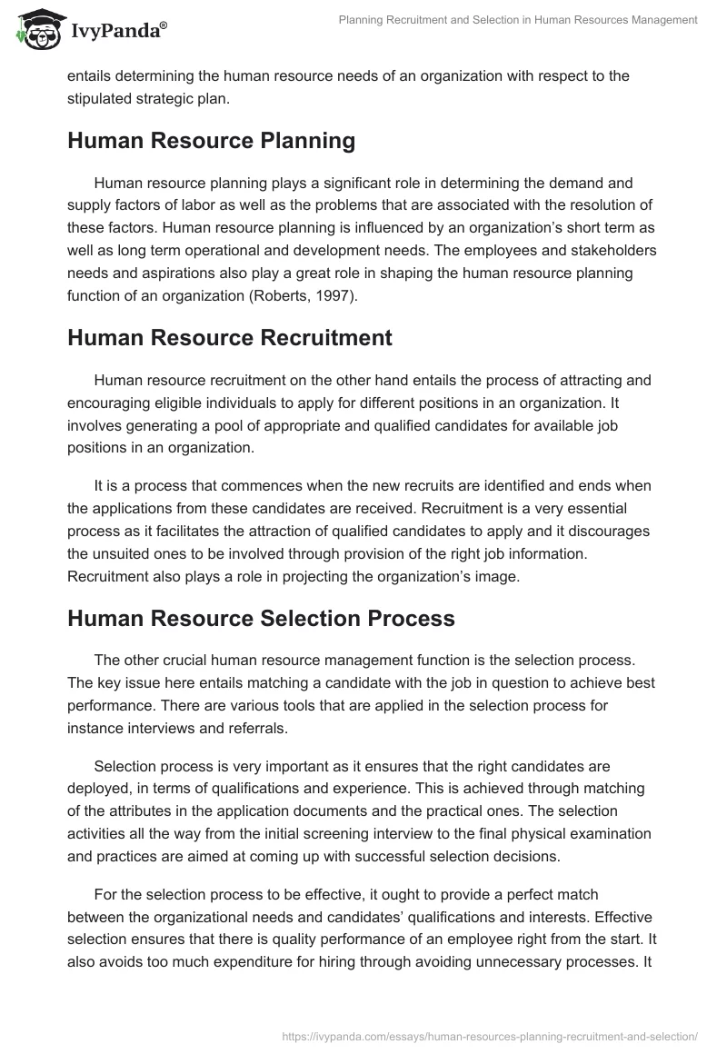 Planning Recruitment and Selection in Human Resources Management. Page 2