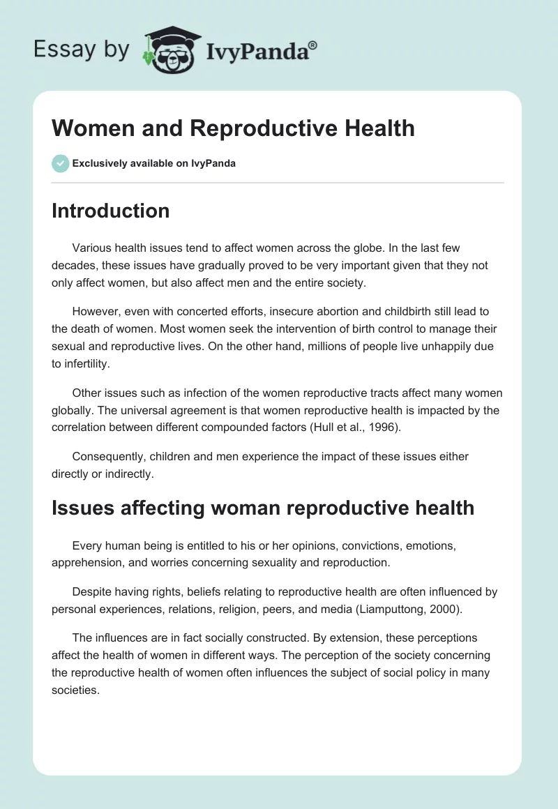 Women and Reproductive Health. Page 1