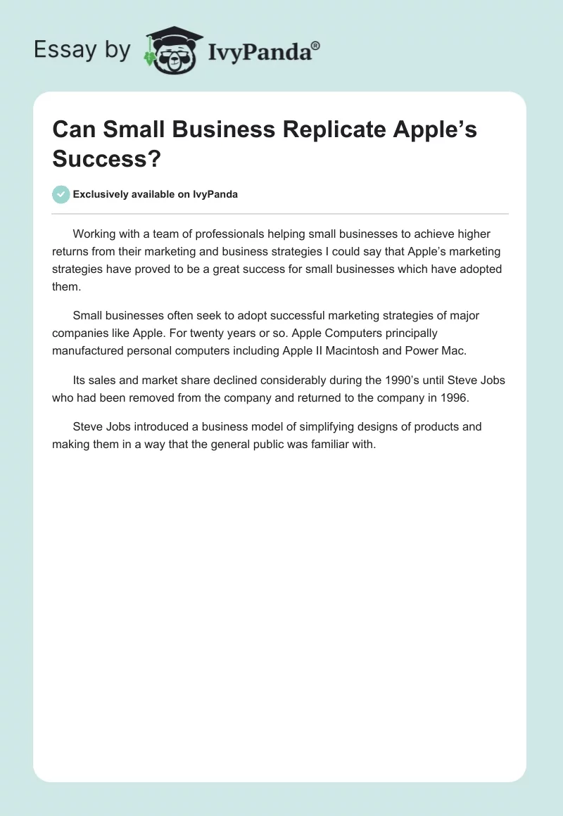 Can Small Business Replicate Apple’s Success?. Page 1