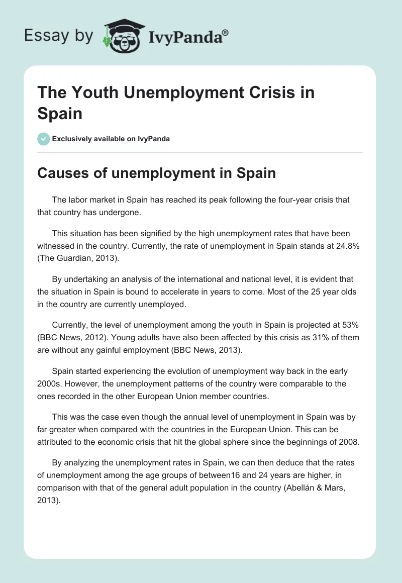 The Youth Unemployment Crisis in Spain. Page 1