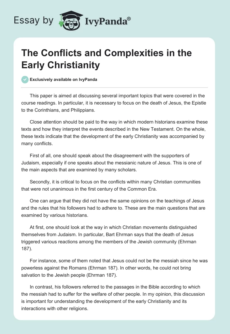 The Conflicts and Complexities in the Early Christianity. Page 1