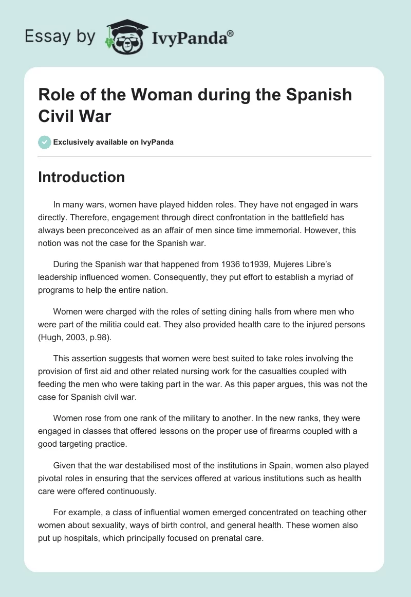 Role of the Woman During the Spanish Civil War. Page 1