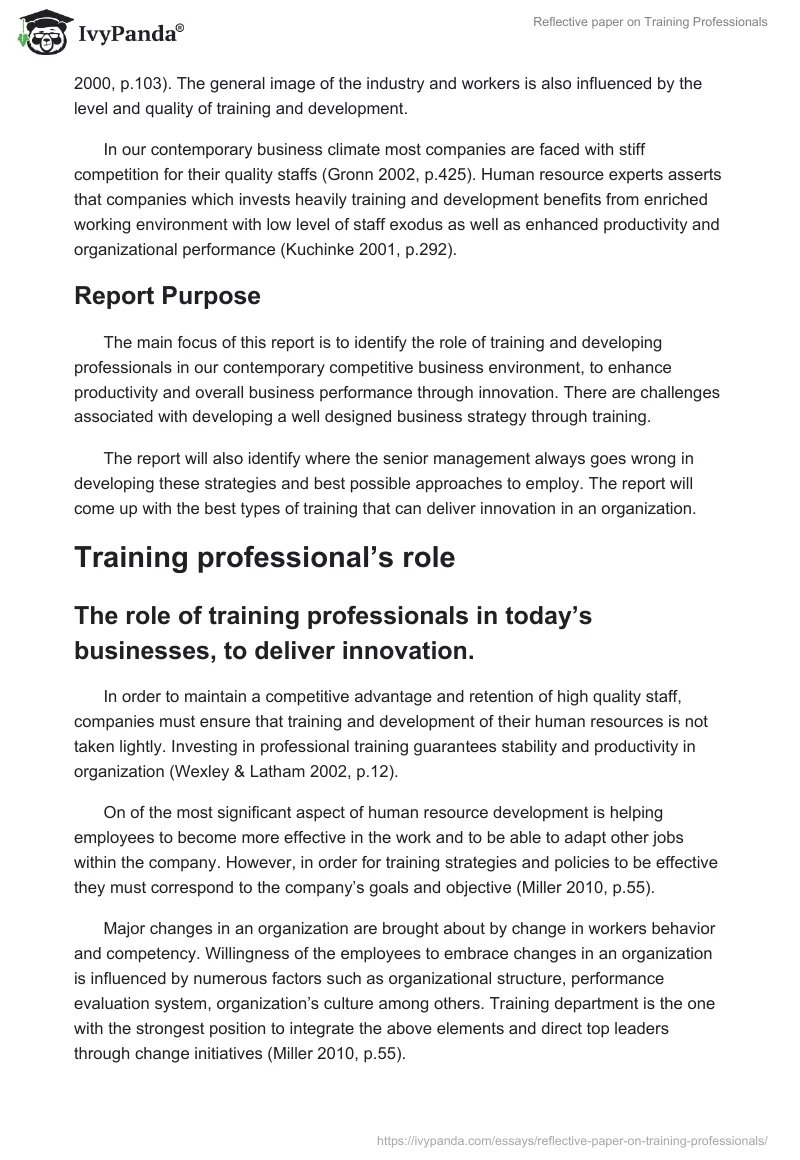 Reflective paper on Training Professionals - 1342 Words
