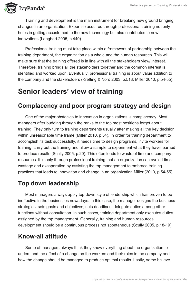 Reflective paper on Training Professionals. Page 3