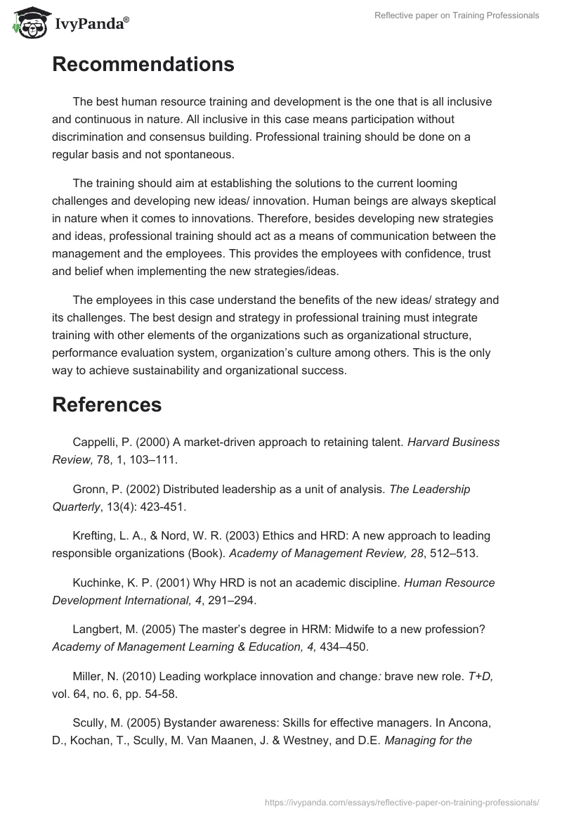 Reflective paper on Training Professionals. Page 5