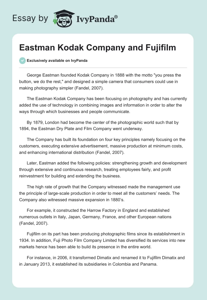 Eastman Kodak Company and Fujifilm. Page 1