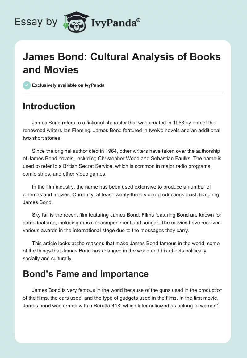 James Bond: Cultural Analysis of Books and Movies. Page 1