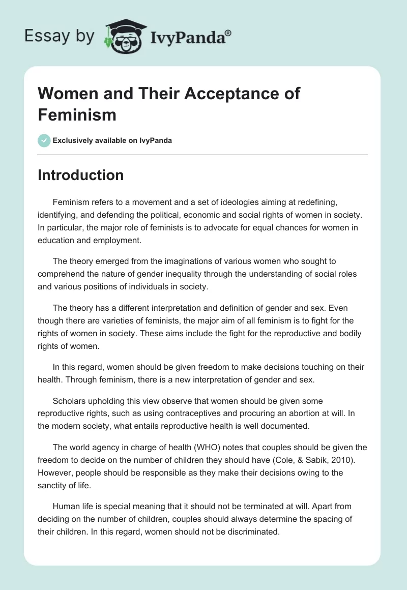Women and Their Acceptance of Feminism. Page 1