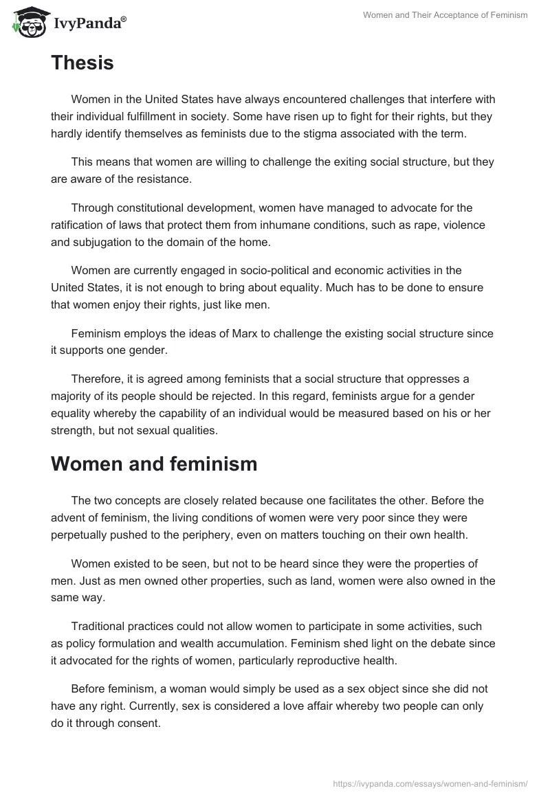 Women and Their Acceptance of Feminism. Page 2