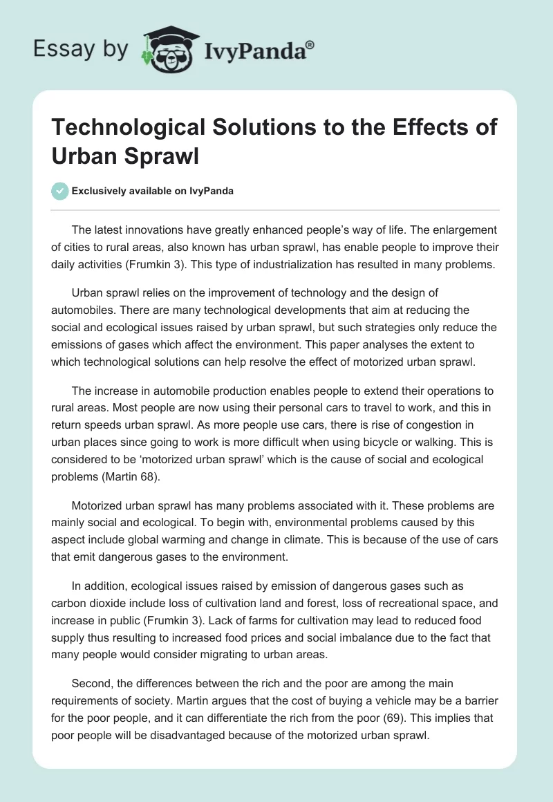 Technological Solutions to the Effects of Urban Sprawl. Page 1