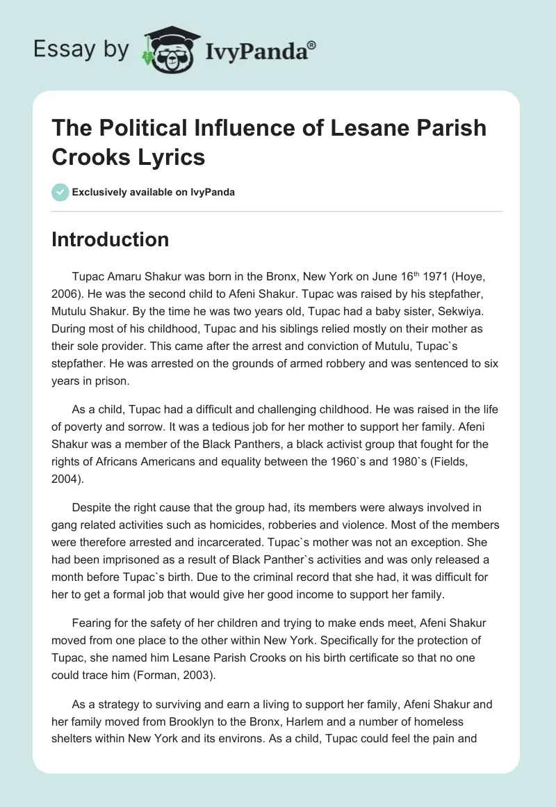 The Political Influence of Lesane Parish Crooks Lyrics. Page 1