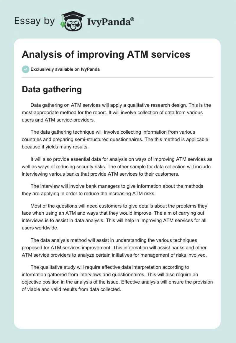 Analysis of improving ATM services. Page 1