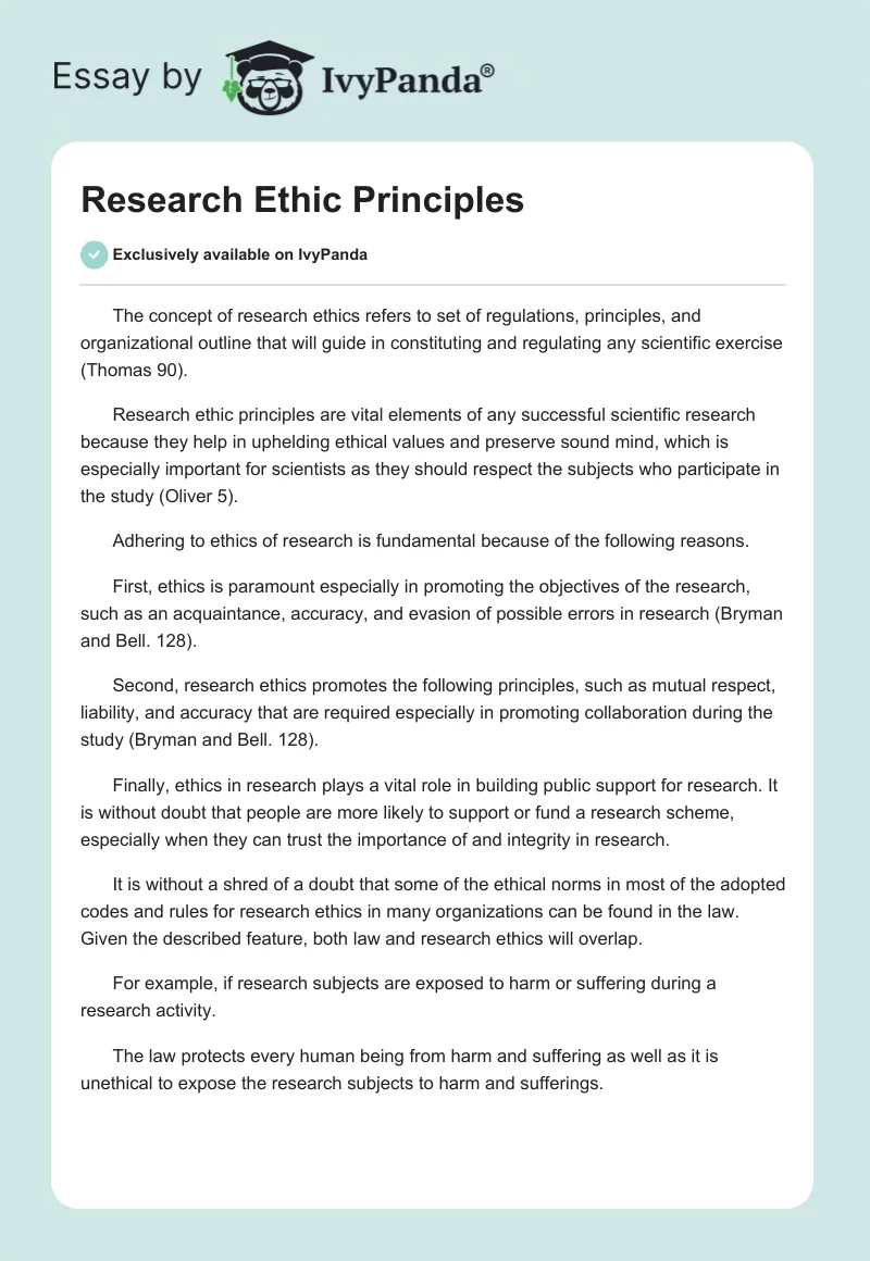 Research Ethic Principles. Page 1