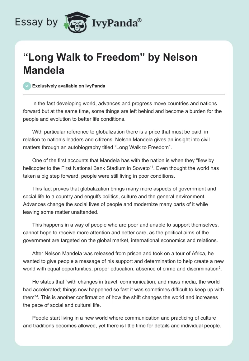 “Long Walk to Freedom” by Nelson Mandela. Page 1