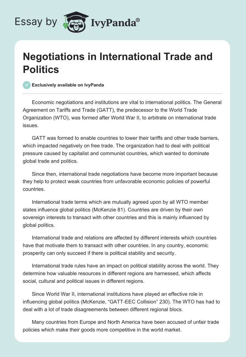 Negotiations in International Trade and Politics. Page 1
