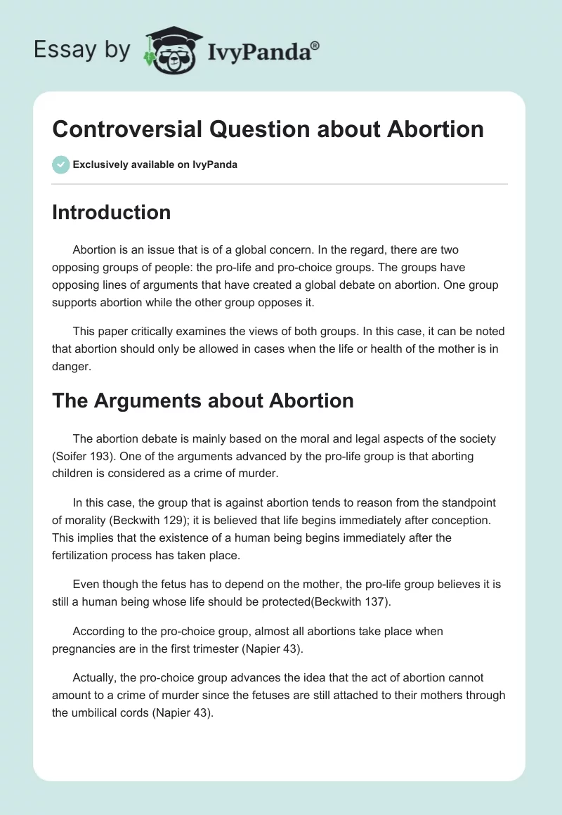 Controversial Question About Abortion. Page 1