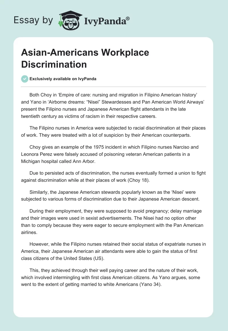 Asian-Americans Workplace Discrimination. Page 1