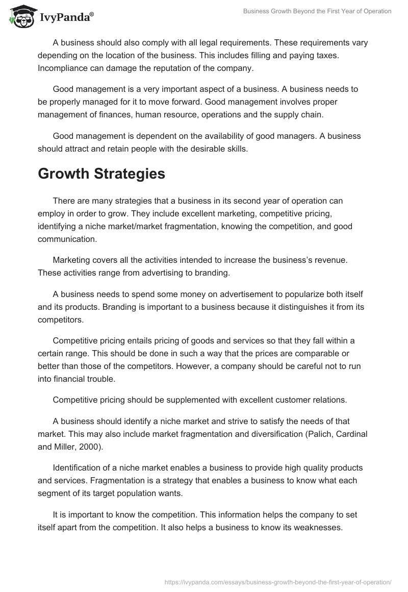 Business Growth Beyond the First Year of Operation. Page 2
