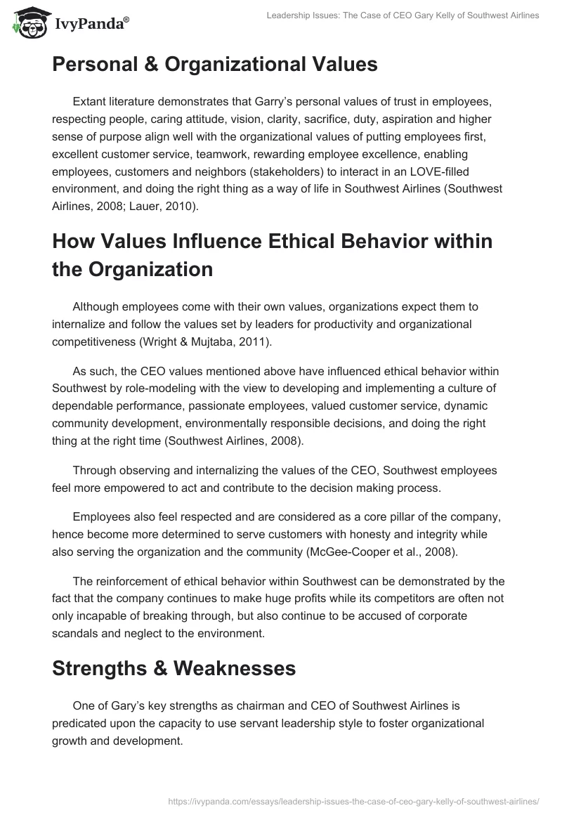 Leadership Issues: The Case of CEO Gary Kelly of Southwest Airlines. Page 3
