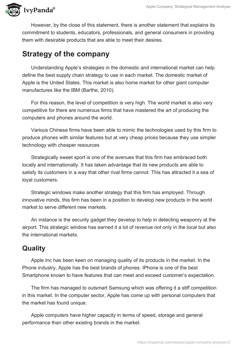 Apple Company: Strategical Management Analysis. Page 3