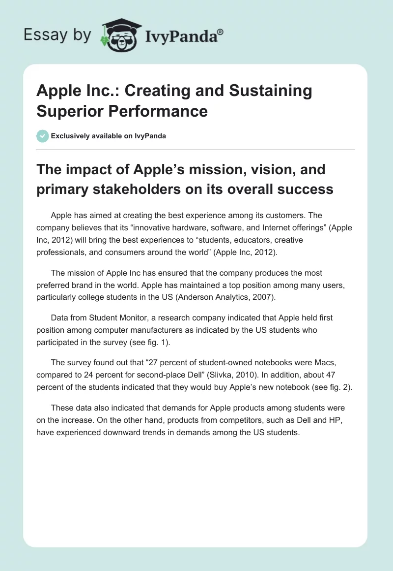 Apple Inc.: Creating and Sustaining Superior Performance. Page 1