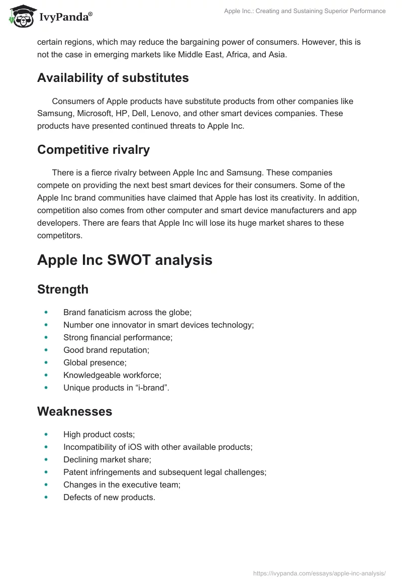 Apple Inc.: Creating and Sustaining Superior Performance. Page 4