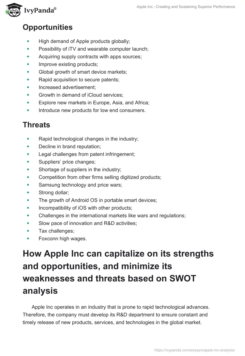 Apple Inc.: Creating and Sustaining Superior Performance. Page 5
