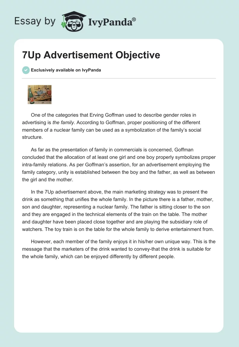 7Up Advertisement Objective. Page 1