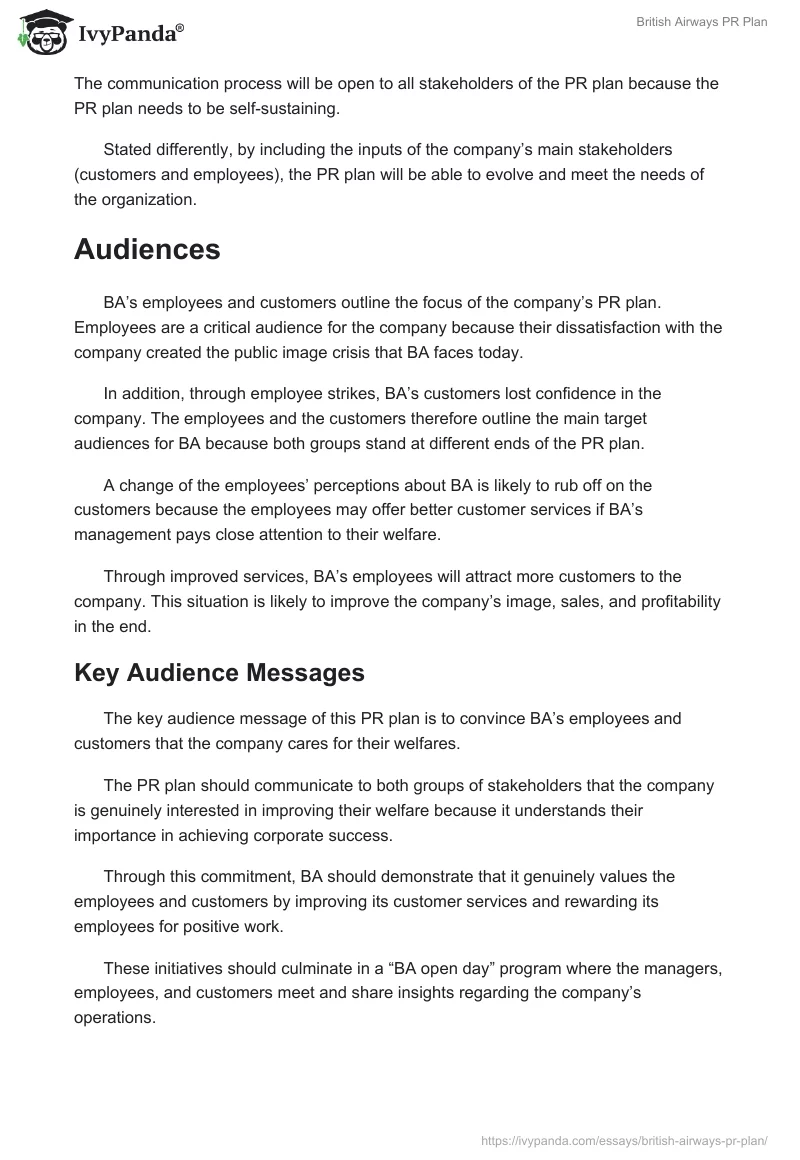 British Airways PR Plan. Page 5