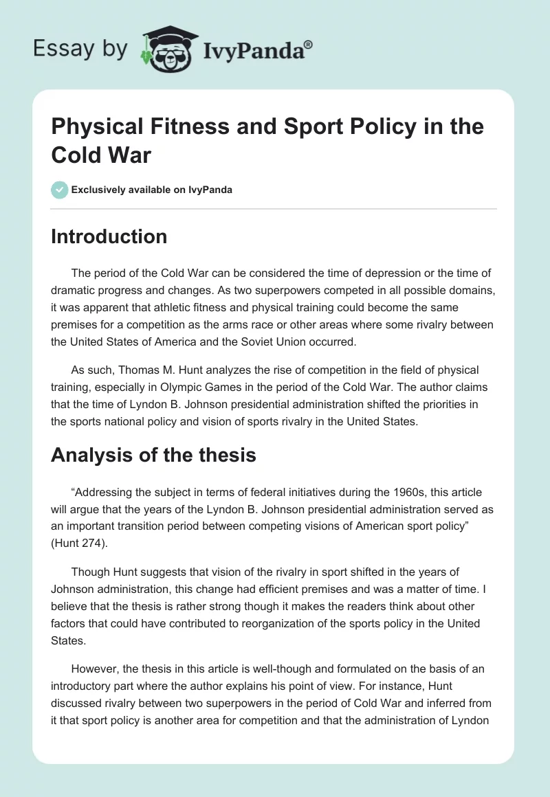 Physical Fitness and Sport Policy in the Cold War. Page 1