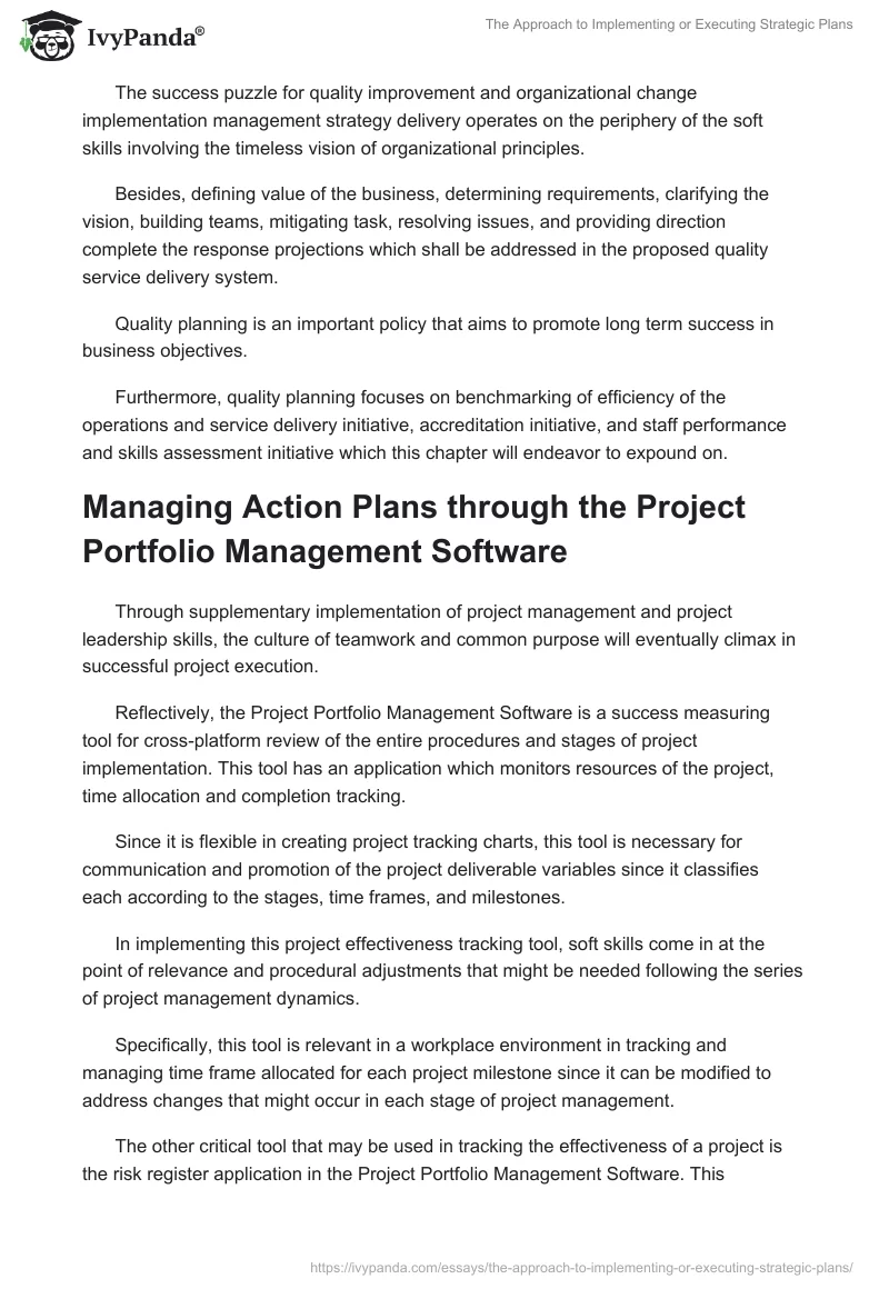 The Approach to Implementing or Executing Strategic Plans. Page 2