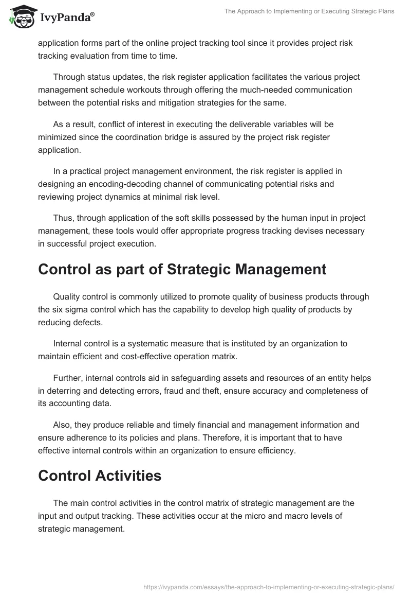 The Approach to Implementing or Executing Strategic Plans. Page 3