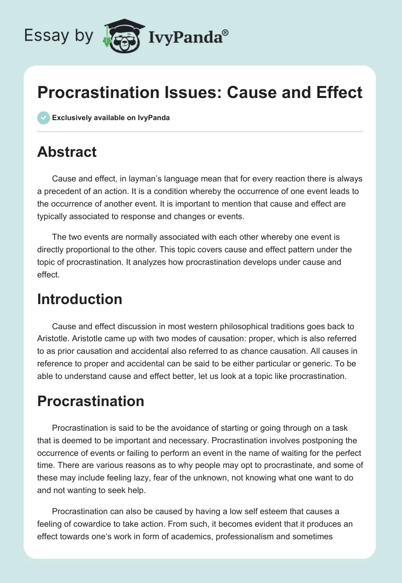 Procrastination Issues: Cause and Effect. Page 1