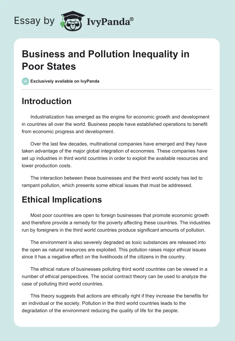 Business and Pollution Inequality in Poor States. Page 1