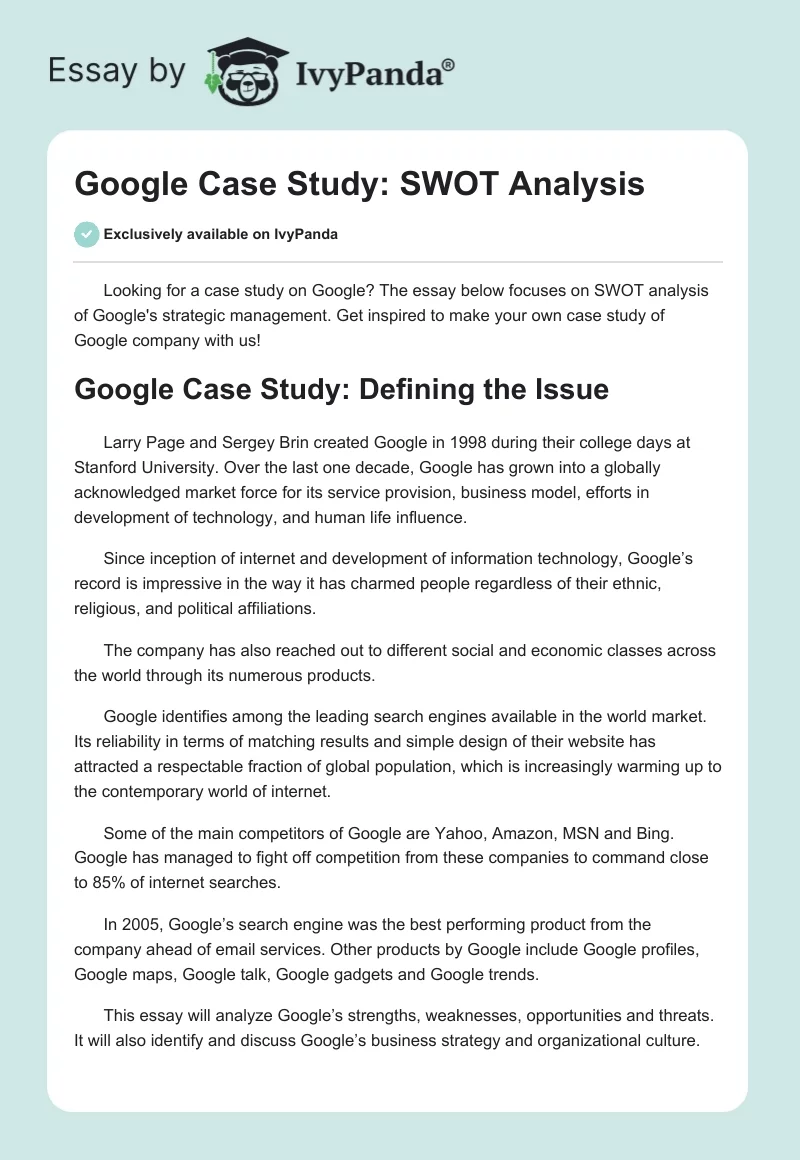 Google Case Study: SWOT Analysis. Page 1