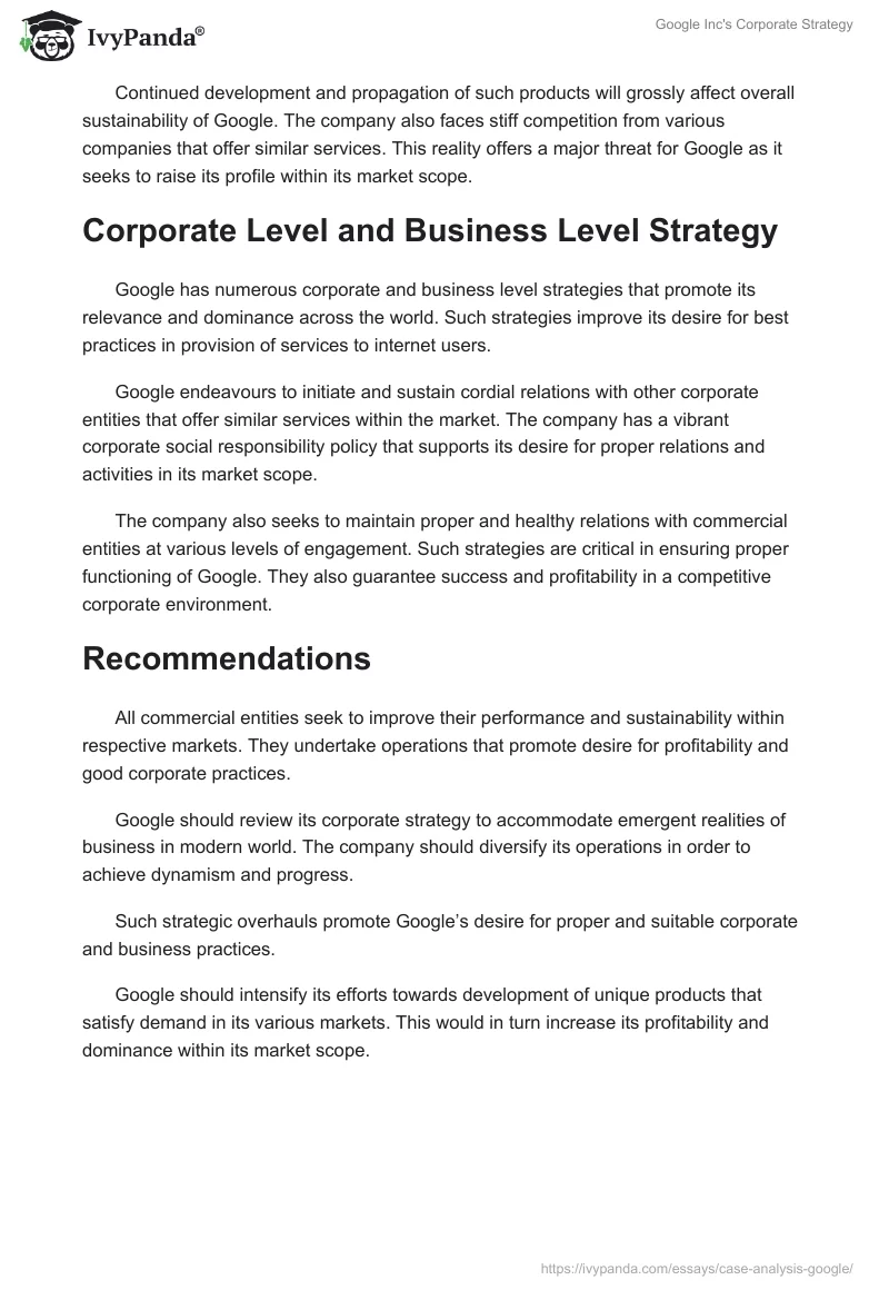 Google Inc's Corporate Strategy. Page 5