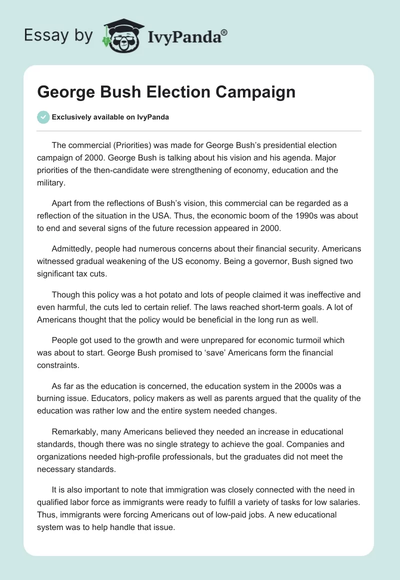 George Bush Election Campaign. Page 1