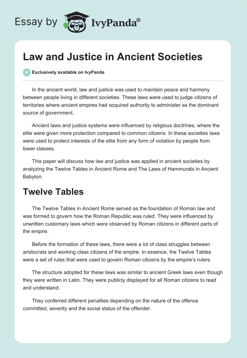 Law and Justice in Ancient Societies. Page 1