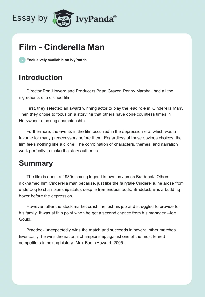 Film - Cinderella Man. Page 1