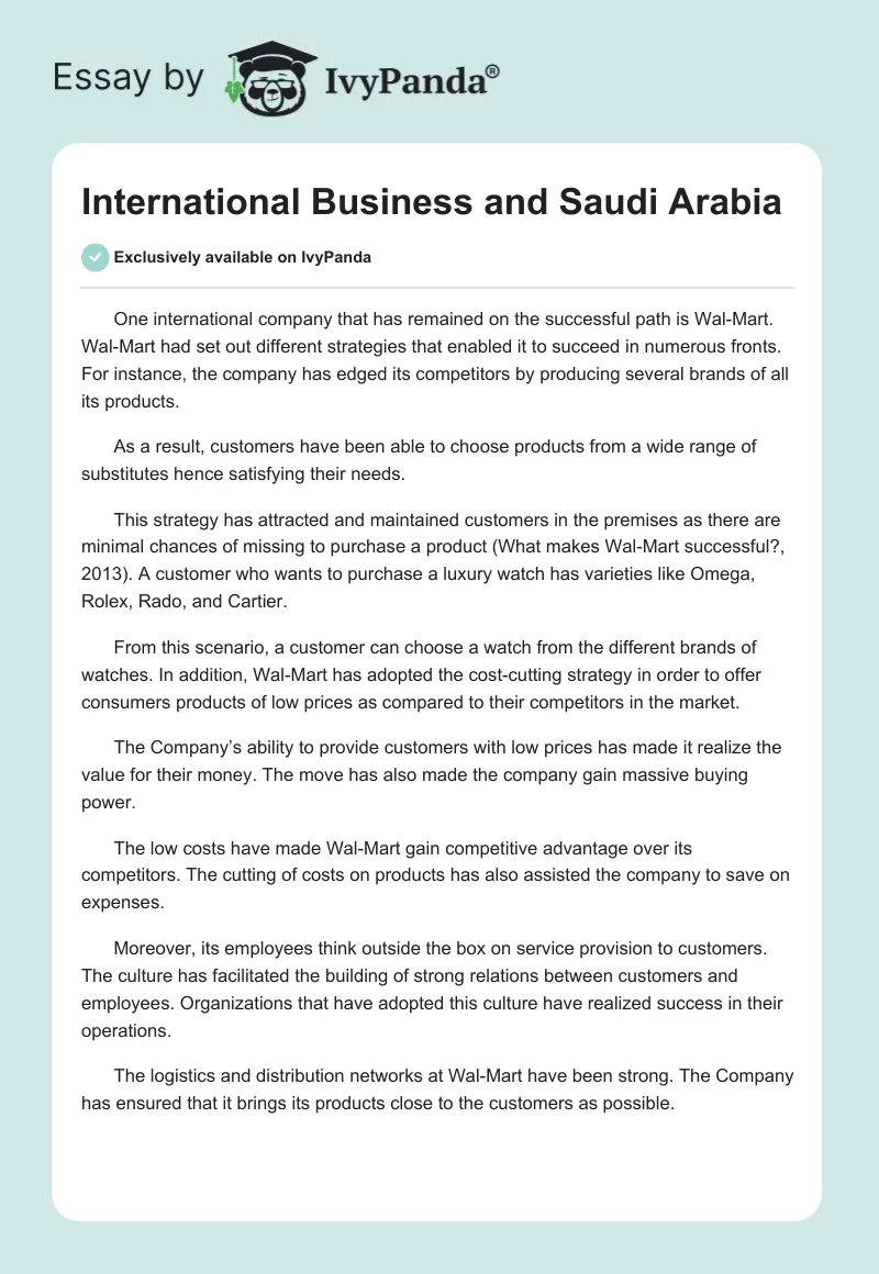 International Business and Saudi Arabia. Page 1