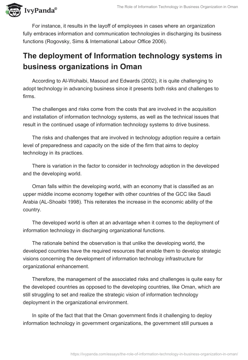 The Role of Information Technology in Business Organization in Oman. Page 2