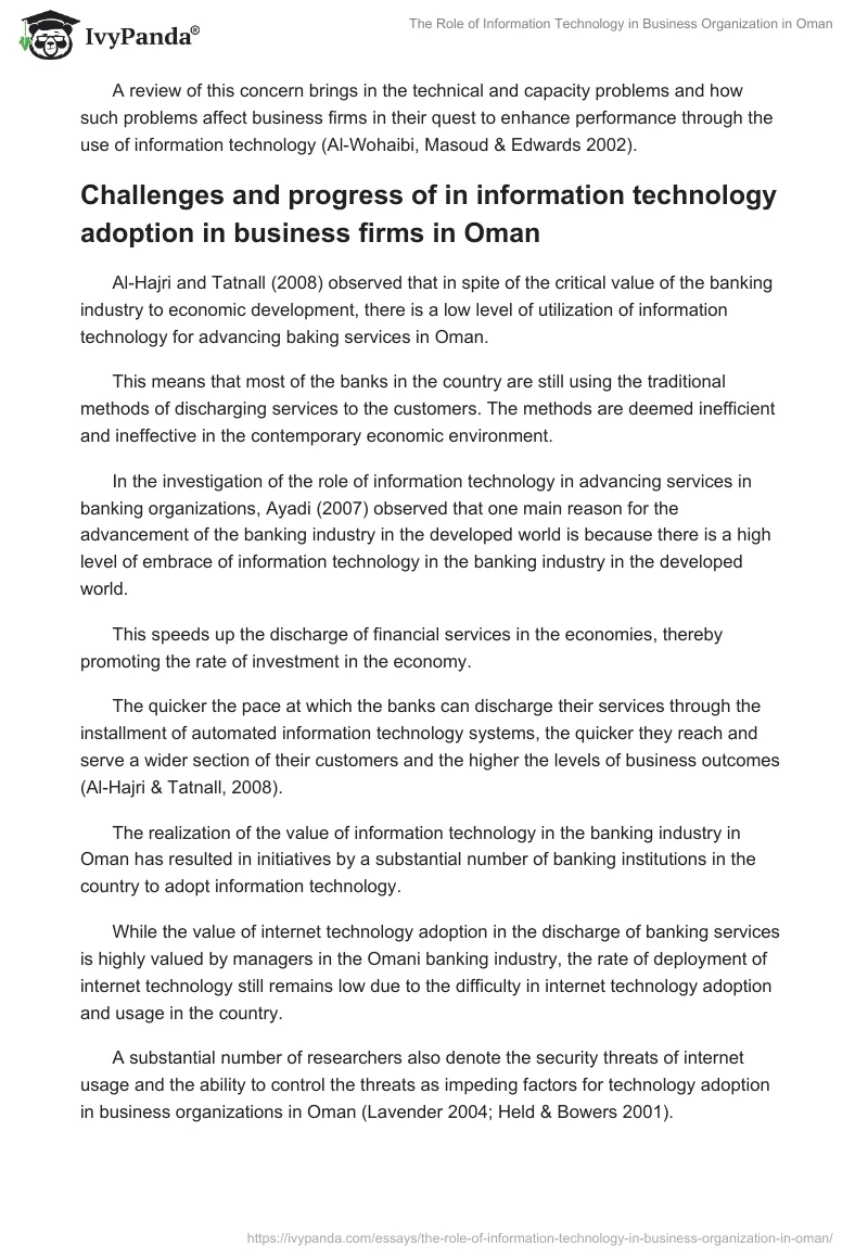 The Role of Information Technology in Business Organization in Oman. Page 4