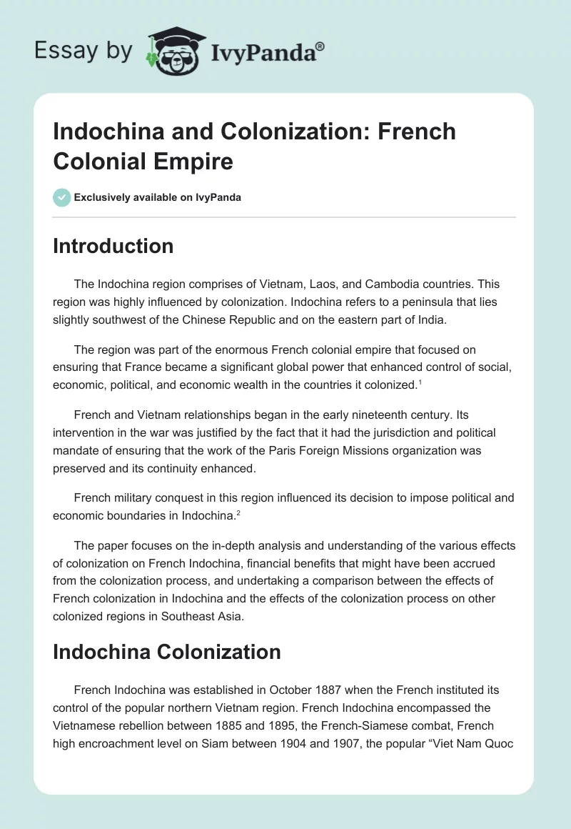 Indochina and Colonization: French Colonial Empire. Page 1