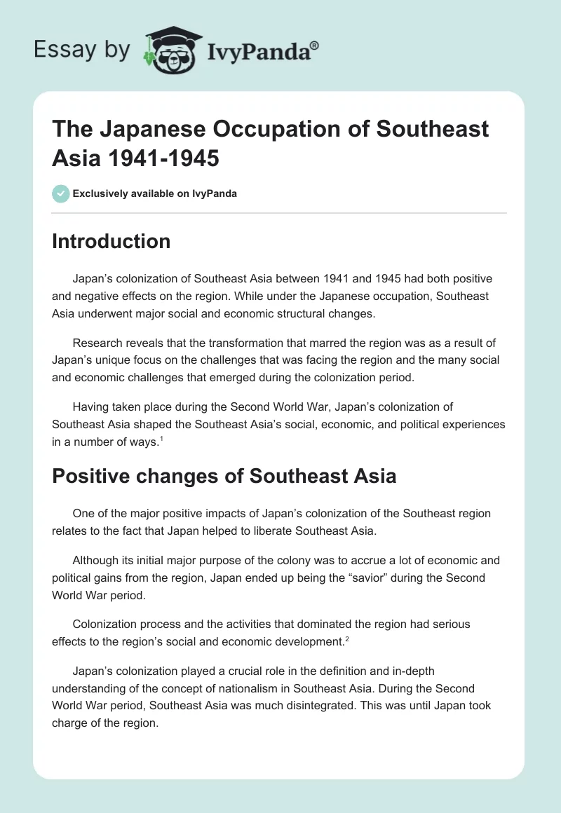 The Japanese Occupation of Southeast Asia 1941-1945. Page 1