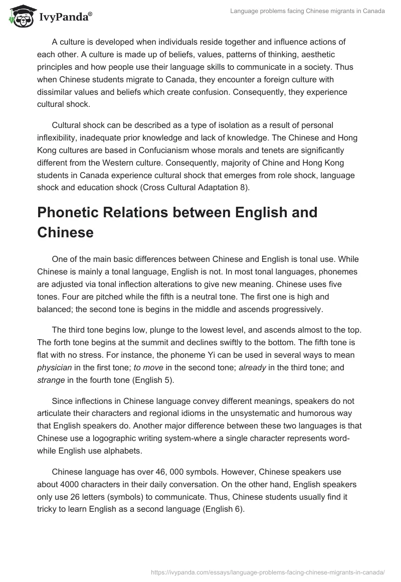 Language problems facing Chinese migrants in Canada. Page 3